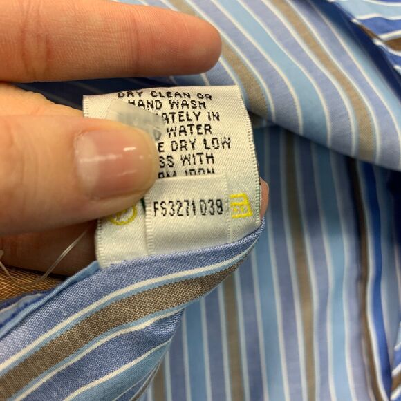 Bugatchi Uomo Shirt Mens XL Extra Large Blue Brown Flip Cuff Button Up Striped - Picture 9 of 12